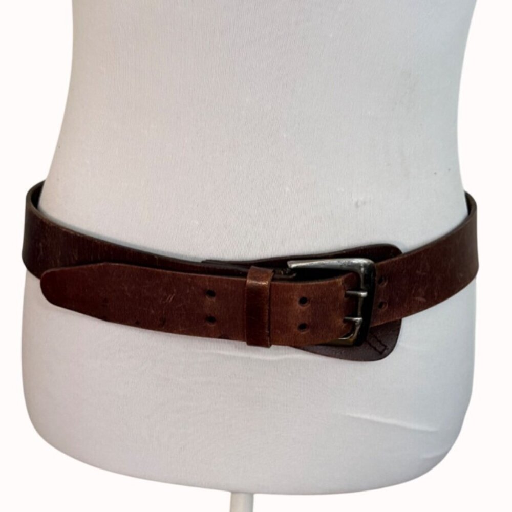 Simply Vera Wang Leather Belt Size M Brown Double Prong VTG Military Style Rare